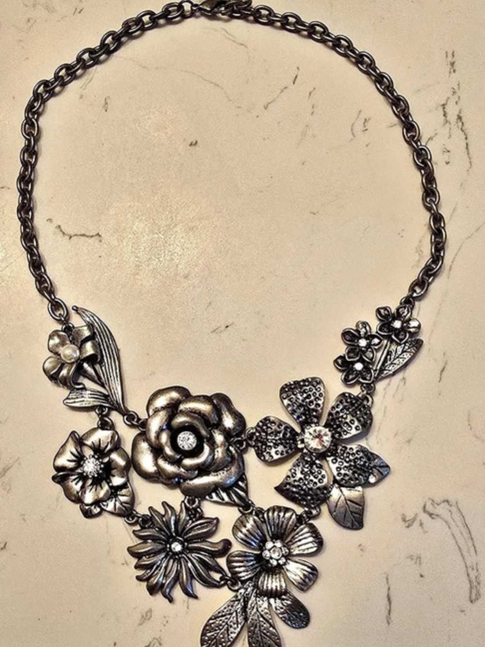 Silver-Tone Floral Statement Necklace